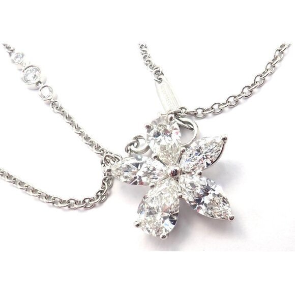 Authentic! Tiffany & Co Victoria Platinum Diamond Mixed Cluster Pendant Necklace - Picture 3 of 13